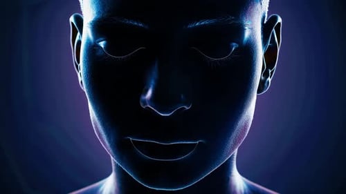 Futuristic Digital Human Face with Spectrum Color Shift