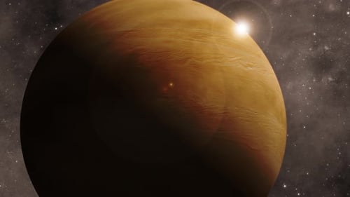 Rotating Space Planet with Bright Lens Flare