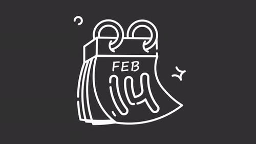 Animated February 14 Calendar Icon Line Art Reveal