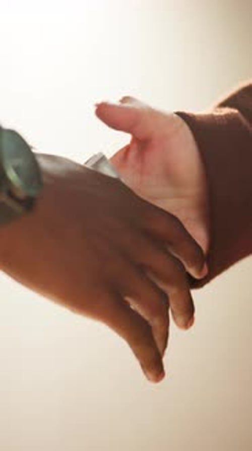 Business, bribe and people handshake with cash for illegal deal, corporate corruption or crime