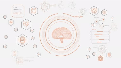 Futuristic HUD Display with Animated Brain and Data Elements