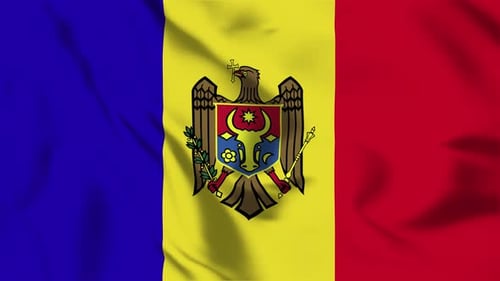 Realistic Waving Flag of Moldova with National Emblem