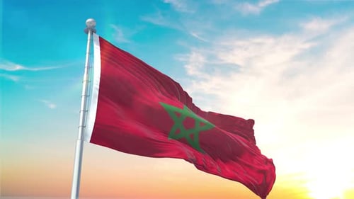 Morocco Flag Waving Realistic With Sky