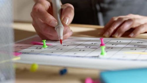 The planned date is marked on the calendar. Close-up.