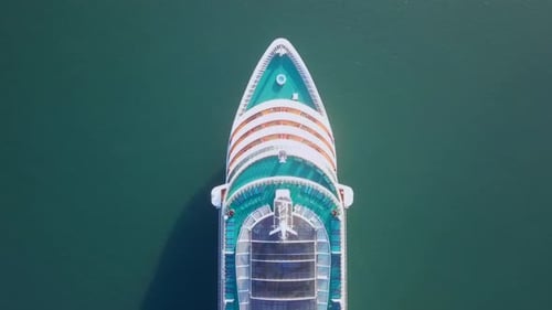 Large cruise ship at sea, Aerial follow footage