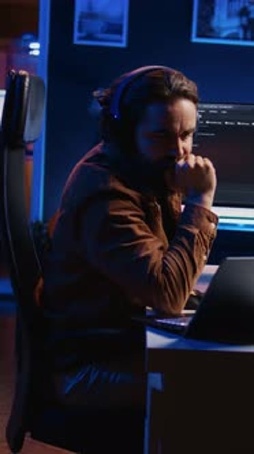 Frenzied Programmer Impatiently Taping Desk with Fingers While Writing Code