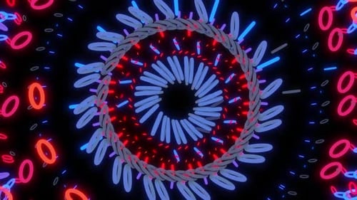 Fond d'animation de cercle futuriste numérique, animation numérique de boucle Vj en cercle 3D sur noir