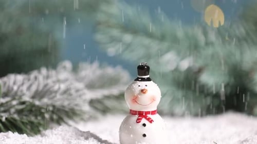 Festive Snowman Decoration in Snowy Winter Wonderland Scene