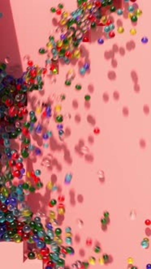 bola colorida 3D abstrata, bolhas estão se movendo, voando sobre um fundo rosa. bolas