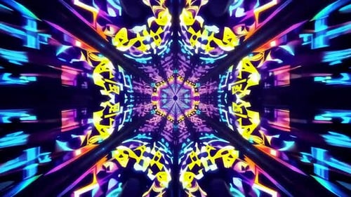 Kaléidoscope au néon abstrait, tunnel VJ Loop Motion Graphic, blanc
