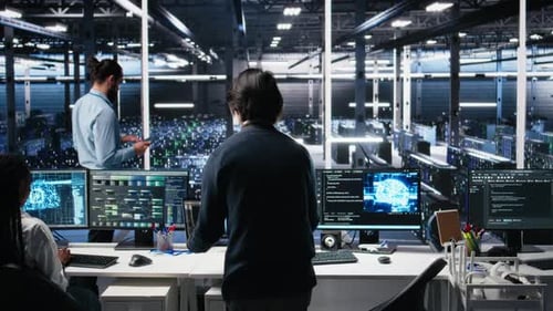 Data Center Technician Entering Office Managing AI Systems