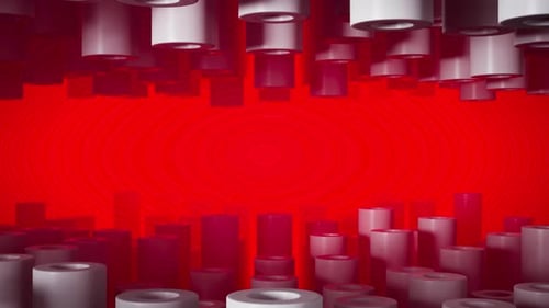 White Cylinders Pattern With Red Lighting - Abstract 3D Design