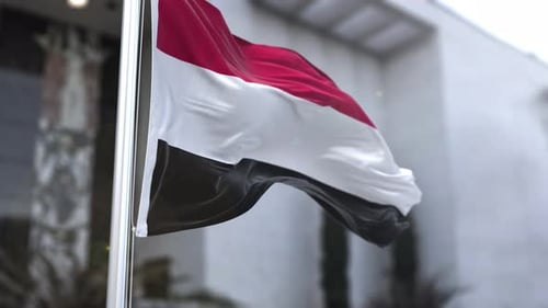 Yemen National Flag Waving Animation on Flagpole