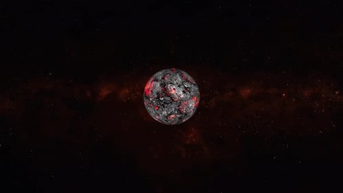 Realistischer Lavaplanet, der im Weltraum oder in der Galaxie rotiert, und Sterne in der Milchstraße. 189