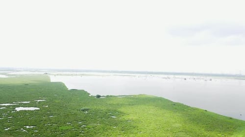 Aerial Drone shot of Ocean like view near Gurgoan in New Delhi.