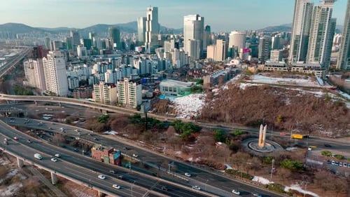 Aerial View of Winter in South Korea, Songpa