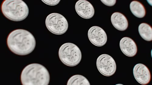macro view rising over silver coins on black background, 4k loop