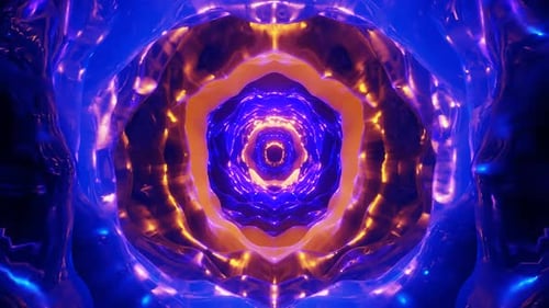 Abstract Tunnel with Deformable Walls of Blue and Orange Glow Lights with Reflections and Glare 3d