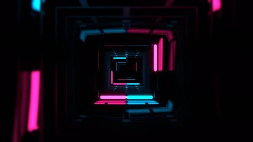 Cyan And Pink Dark Endless Fantasy Corridor With Flashing Neon Background Vj Loop in 4K