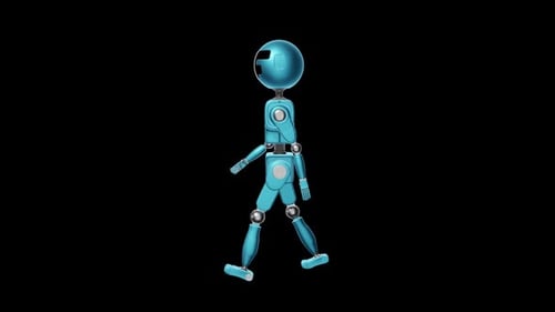 Blue Futuristic Robot Walking Cycle Loop Side View