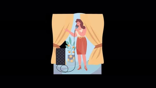 Flat Design Animated Woman Singing on Stage