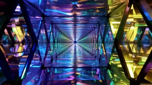 Abstract 3D Rendered Prism Tunnel Loop with Vibrant Rainbow