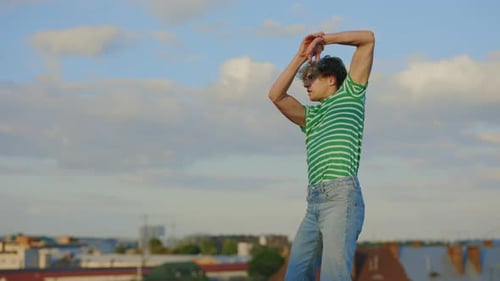 Talented Young Caucasian Dancer Showcasing Captivating Contemporary Moves Dancing Man Expresses Joy