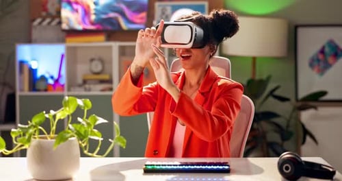 Young Adult Immersed in Virtual Reality Experience