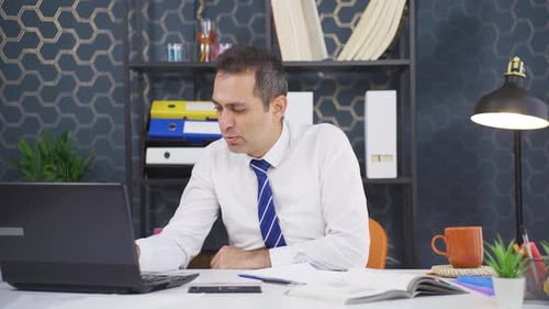 Adult Man Working at Desk in Office