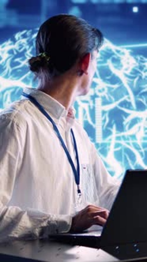 Man Coding with AI Brain Background