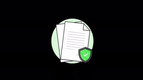 Animated Documents and Security Shield Flat Design Illustration