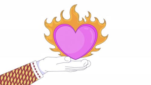 Animated Hand Holding Flaming Heart Love Icon