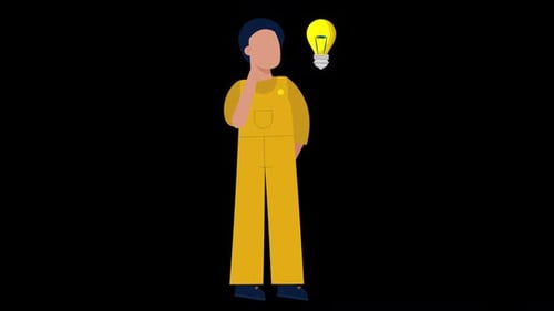Animated Man Thinking with Lightbulb Idea in Flat Design