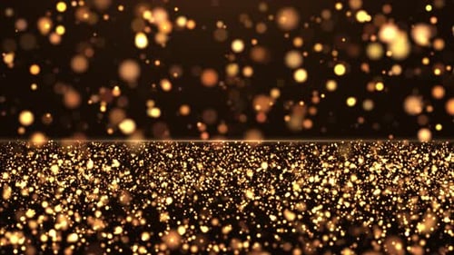 Flying bright golden particles, animation of dust and shiny dots, beautiful bokeh. animation