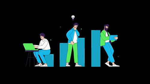 Flat Design Business People Working with Data and Ideas Animation