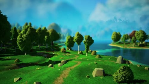 Cartoon Landscape with Hills and Forest
