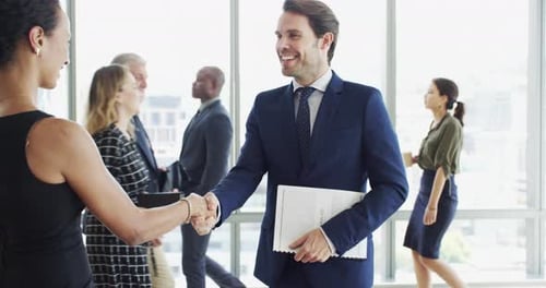 Business People Handshake in Modern Office Building