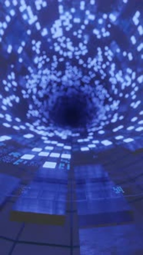 Tunnel 4 14 2 VerticalBlockchain technology concept. Slow motion camera in a futuristic tunnel with