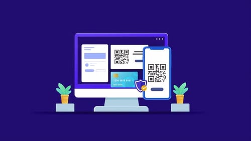 Secure Digital Transaction and QR Code Flat Design Animation