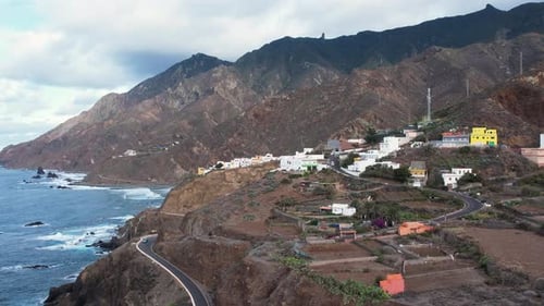 Aerial View of Dramatic Atlantic Ocean Coastline of Tenerife Canary Islands