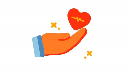 Animated Flat Design Hand Holding Heart with Pulsing Beat