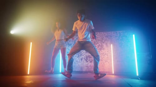 Eclectic Dance Show Two Black Dancers Moving in Dance Studio Together Portrait Attractive Slender