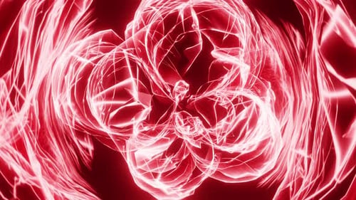 Leuchtendes rotes, hell abstraktes Pulsationsplasma im Rhythmus der Musik, 3D-Rendering. VJ Loop