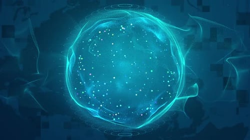 Futuristic Digital Sphere with Glowing Data Particles Background