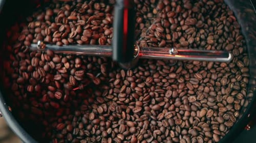 Coffee Beans Rotating During Roasting Process