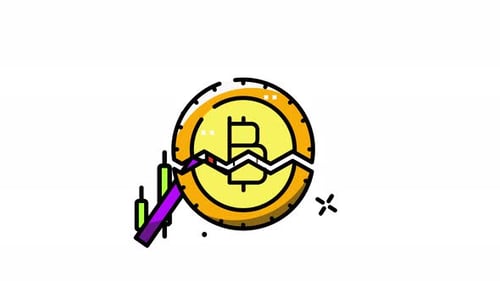 Animated Bitcoin Growth and Stock Chart Flat Design Icon