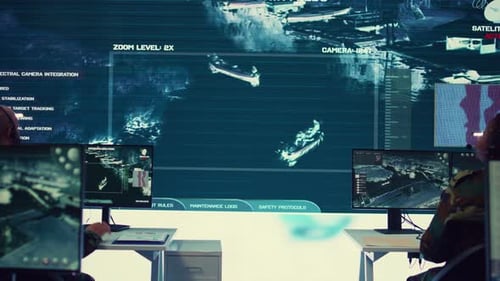 Futuristic Workplace Monitors Aerial Data Stream