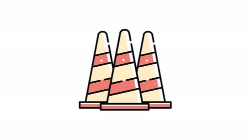 animation of Three red and white traffic cones.