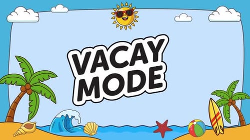 Summer beach frame with white center space, sandcastle, and tropical icons.