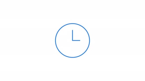 Pulsierende, blau umrandete Uhr mit tickenden Zeigern, Ladeanimation